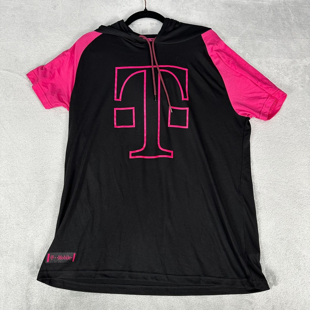 T-Mobile Hoodie Shirt Womens 2XL Black Pink Short Sleeve Graphic Pullover Logo